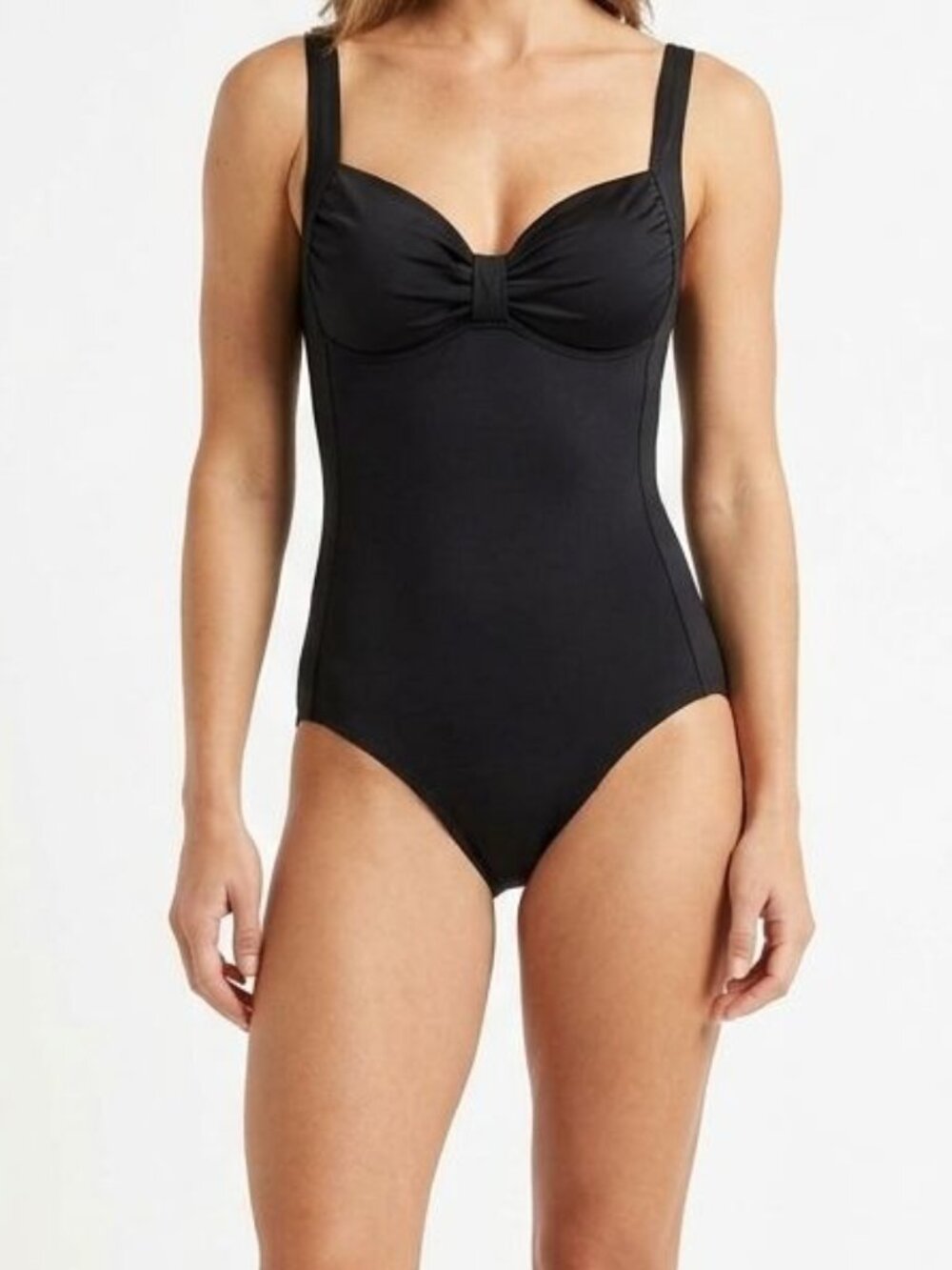 Speedo Women's Solid Black One Piece Swimsuit Sweetheart Neckline Padded Cups (S